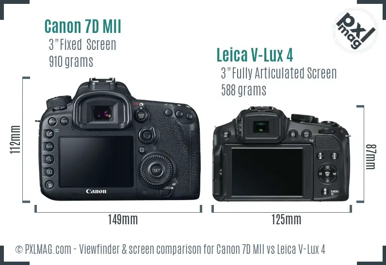 Canon 7D MII vs Leica V-Lux 4 Screen and Viewfinder comparison