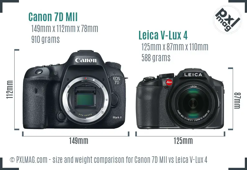 Canon 7D MII vs Leica V-Lux 4 size comparison