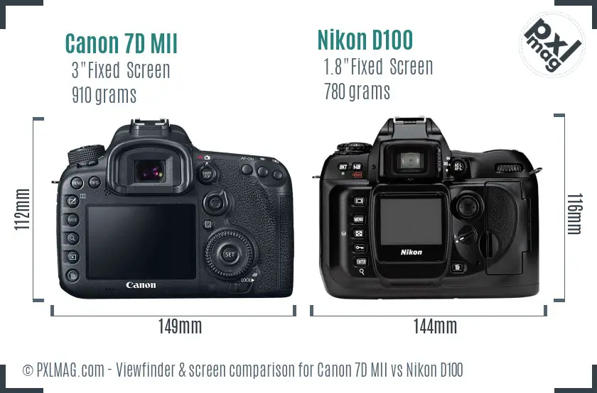 Canon 7D MII vs Nikon D100 Screen and Viewfinder comparison