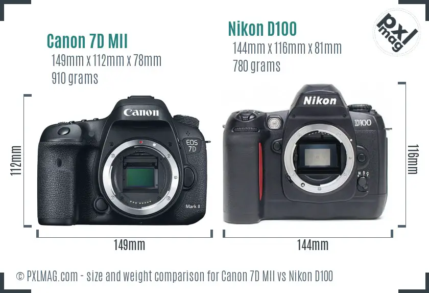 Canon 7D MII vs Nikon D100 size comparison