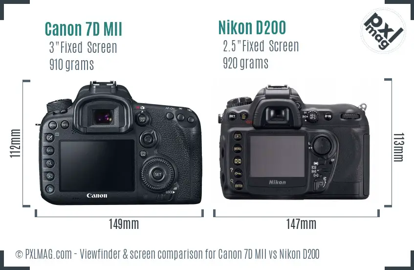 Canon 7D MII vs Nikon D200 Screen and Viewfinder comparison