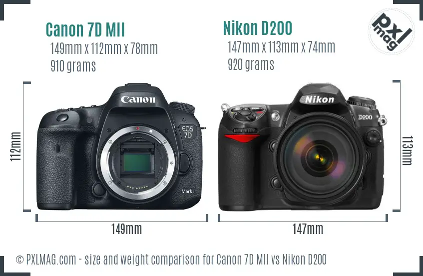 Canon 7D MII vs Nikon D200 size comparison