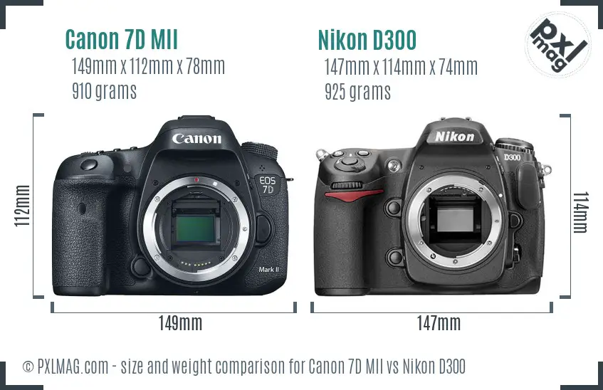 Canon 7D MII vs Nikon D300 size comparison