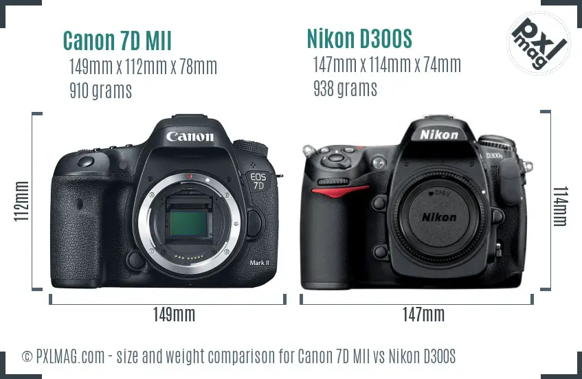 Canon 7D MII vs Nikon D300S size comparison