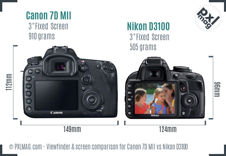 Canon 7D MII vs Nikon D3100 Screen and Viewfinder comparison