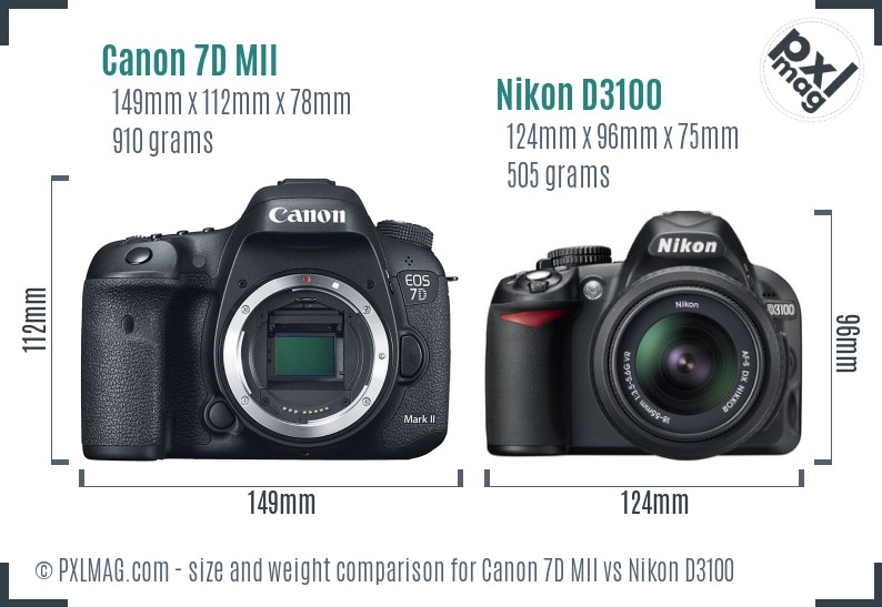 Canon 7D MII vs Nikon D3100 size comparison