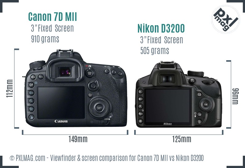 Canon 7D MII vs Nikon D3200 Screen and Viewfinder comparison