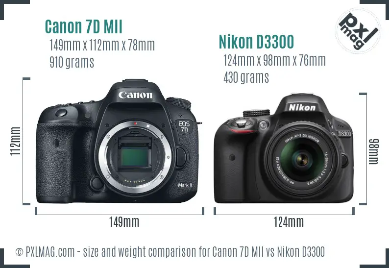 Canon 7D MII vs Nikon D3300 size comparison