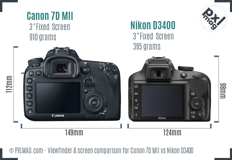 Canon 7D MII vs Nikon D3400 Screen and Viewfinder comparison