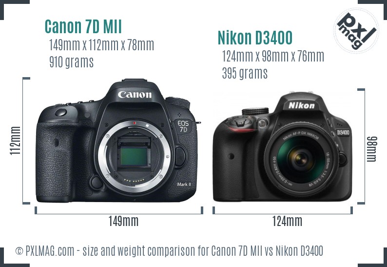 Canon 7D MII vs Nikon D3400 size comparison