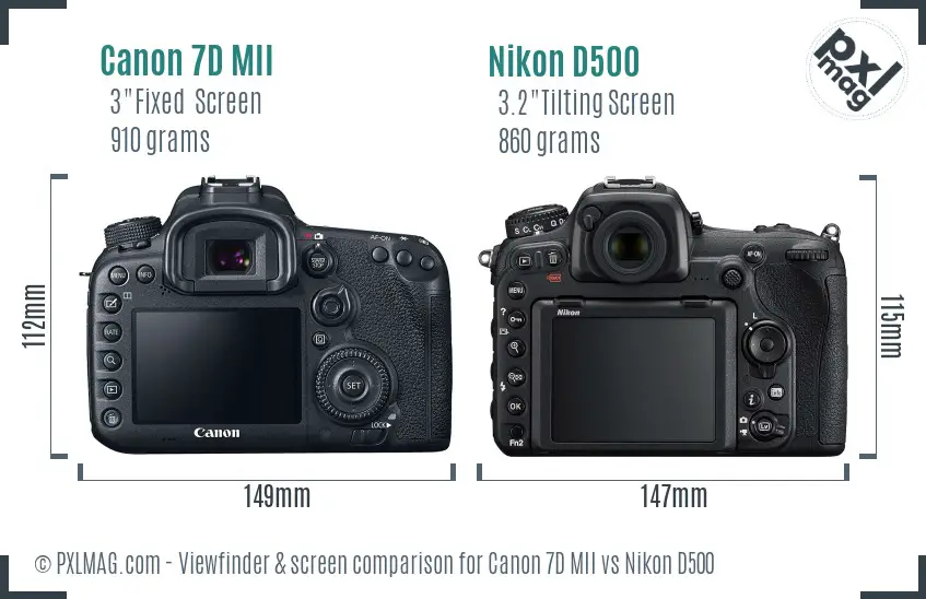Canon 7D MII vs Nikon D500 Screen and Viewfinder comparison