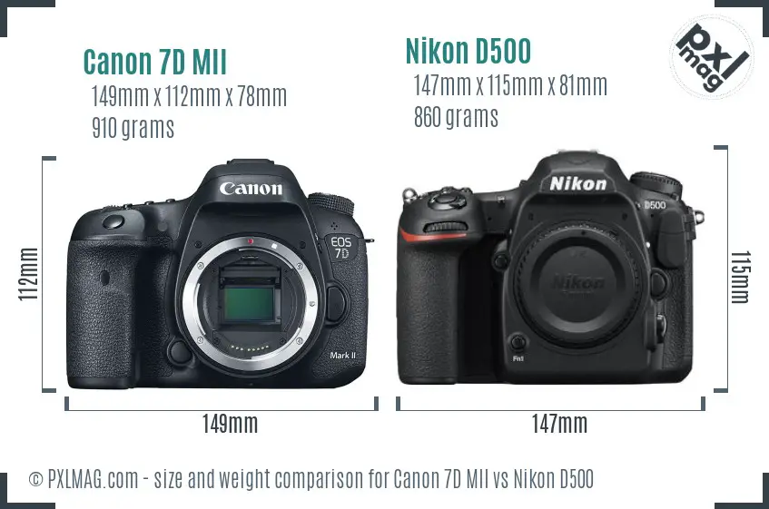 Canon 7D MII vs Nikon D500 size comparison