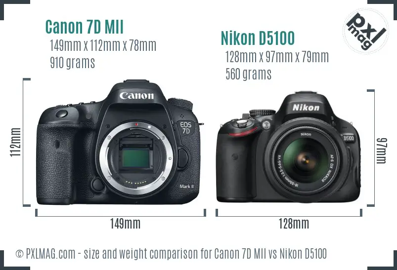 Canon 7D MII vs Nikon D5100 size comparison Canon 7D MII vs Nikon D5100 size comparison