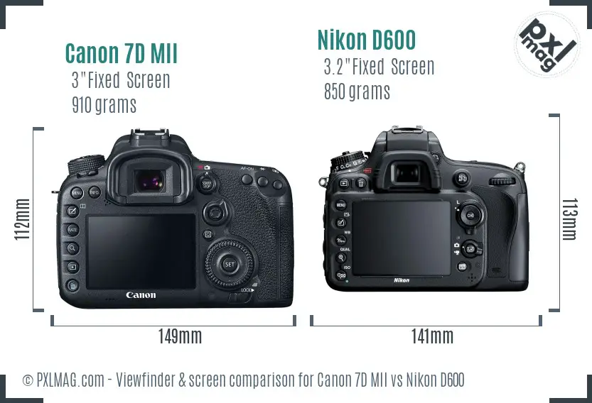 Canon 7D MII vs Nikon D600 Screen and Viewfinder comparison