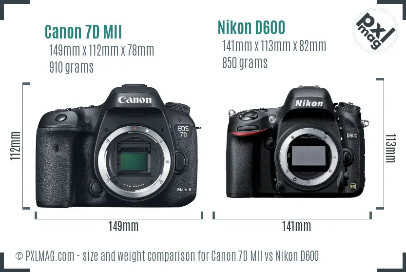 Canon 7D MII vs Nikon D600 size comparison