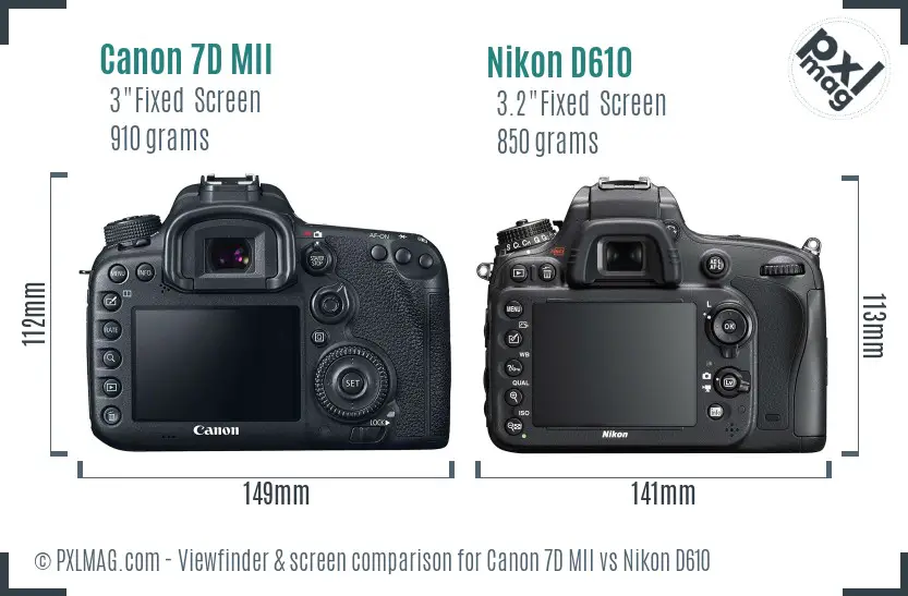 Canon 7D MII vs Nikon D610 Screen and Viewfinder comparison