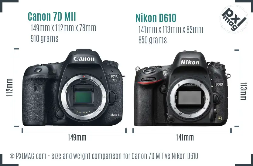 Canon 7D MII vs Nikon D610 size comparison