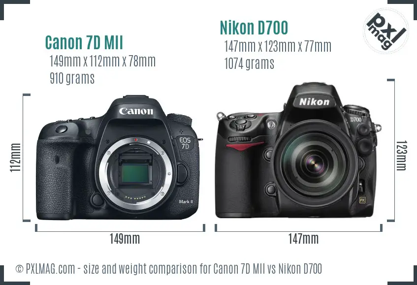 Canon 7D MII vs Nikon D700 size comparison