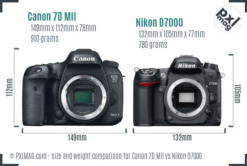 Canon 7D MII vs Nikon D7000 size comparison
