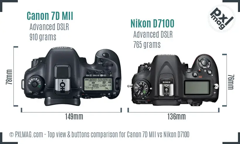 Canon 7D MII vs Nikon D7100 top view buttons comparison Canon 7D MII vs Nikon D7100 top view buttons comparison