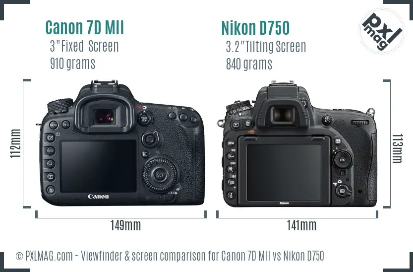 Canon 7D MII vs Nikon D750 Screen and Viewfinder comparison