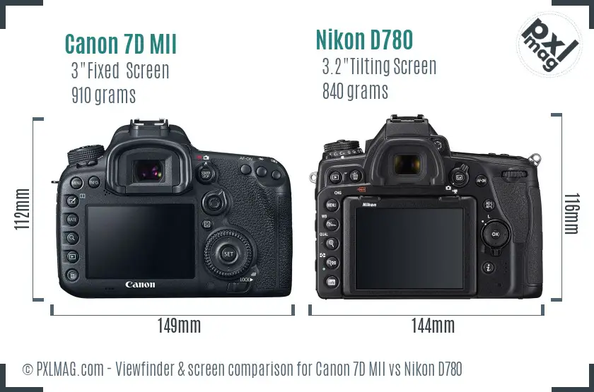 Canon 7D MII vs Nikon D780 Screen and Viewfinder comparison