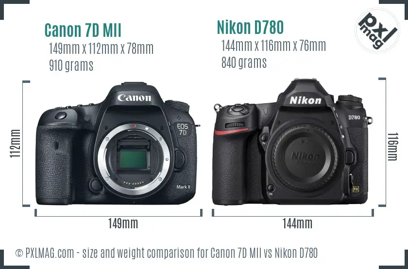 Canon 7D MII vs Nikon D780 size comparison