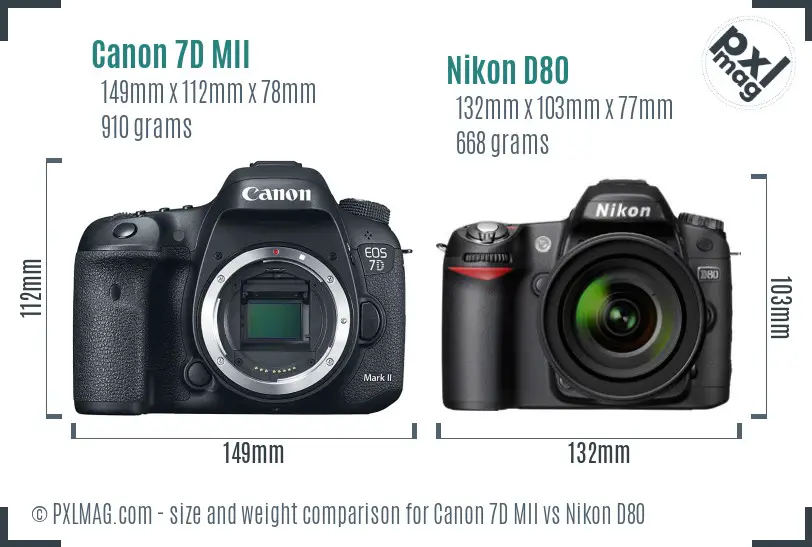 Canon 7D MII vs Nikon D80 size comparison