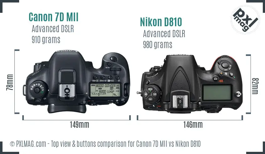 Canon 7D MII vs Nikon D810 top view buttons comparison