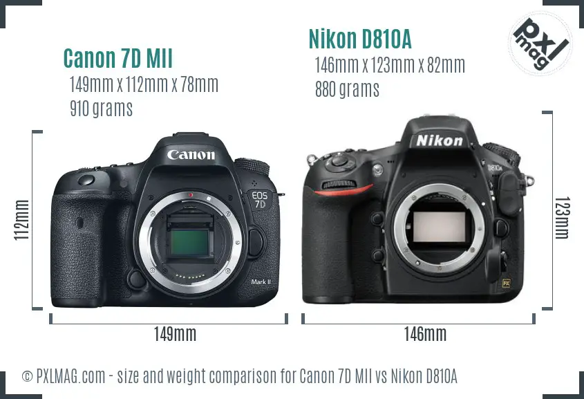 Canon 7D MII vs Nikon D810A size comparison