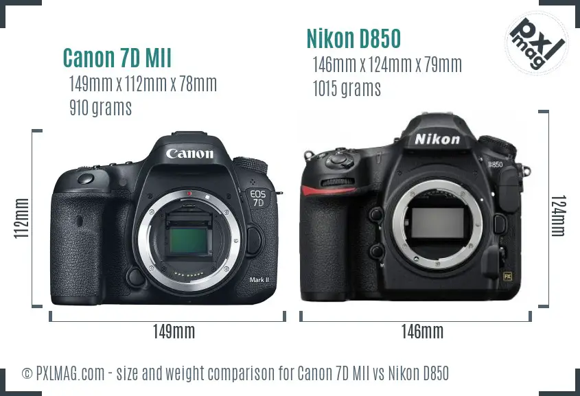 Canon 7D MII vs Nikon D850 size comparison