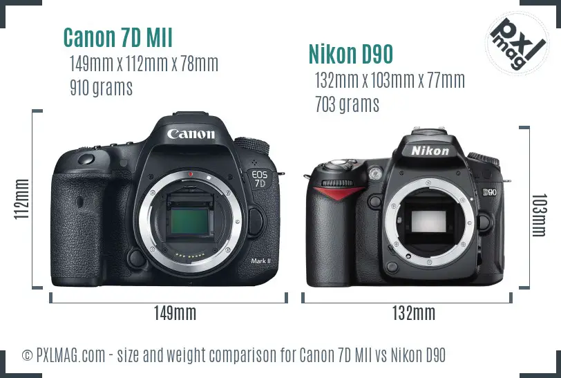 Canon 7D MII vs Nikon D90 size comparison