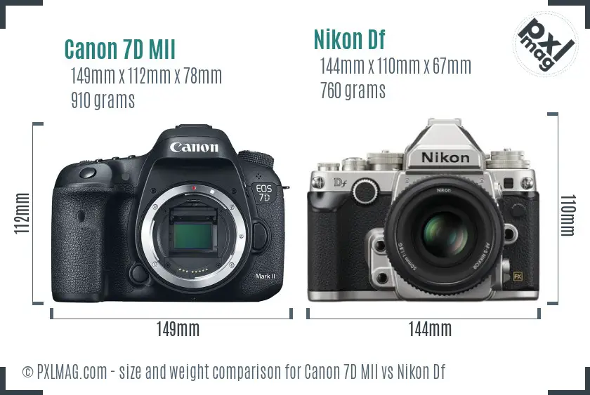 Canon 7D MII vs Nikon Df size comparison