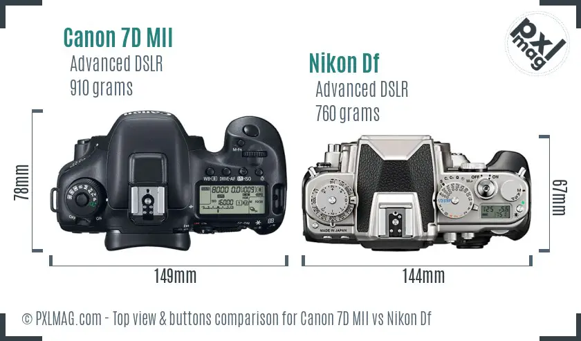 Canon 7D MII vs Nikon Df top view buttons comparison