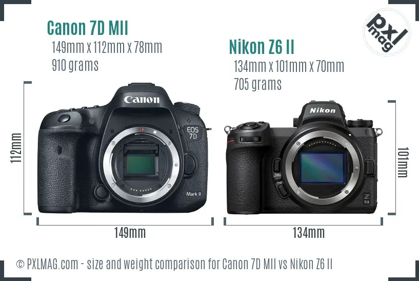 Canon 7D MII vs Nikon Z6 II size comparison