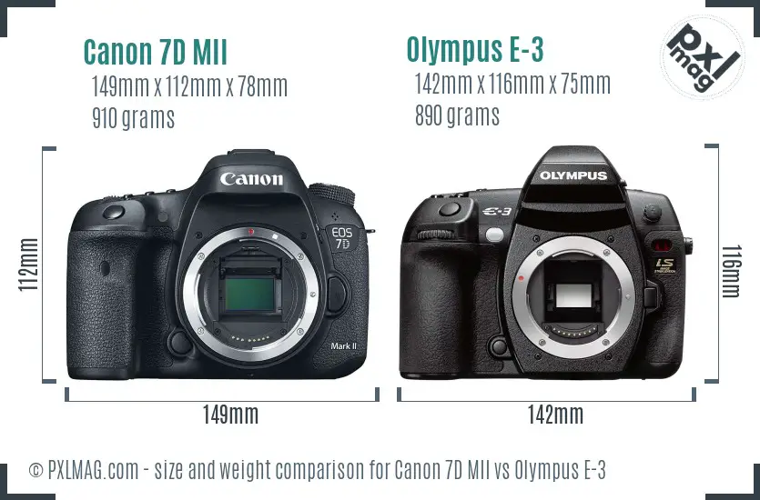 Canon 7D MII vs Olympus E-3 size comparison