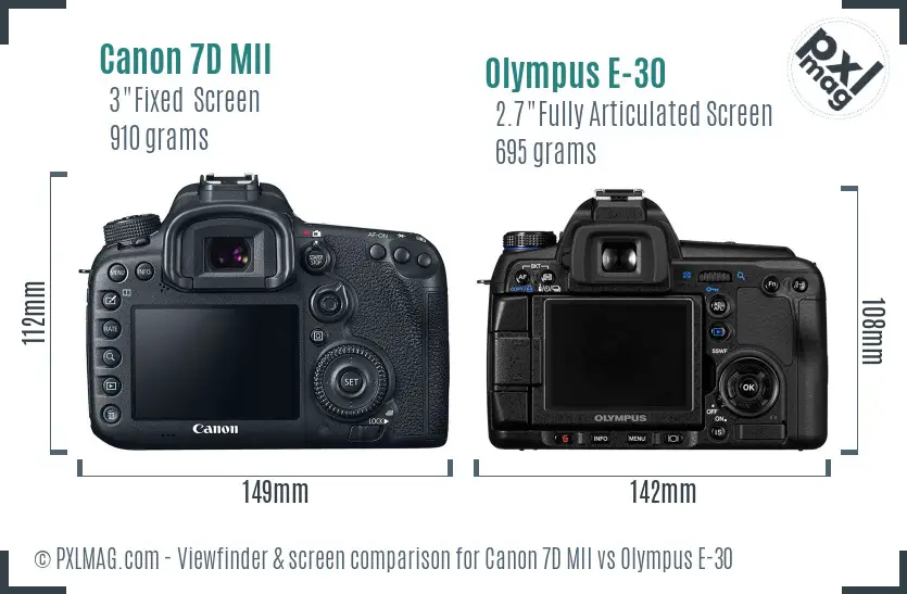Canon 7D MII vs Olympus E-30 Screen and Viewfinder comparison