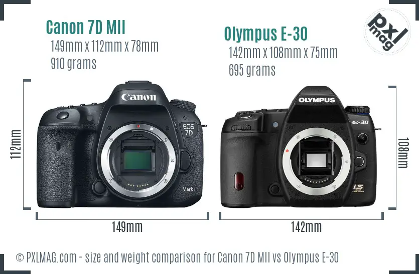 Canon 7D MII vs Olympus E-30 size comparison
