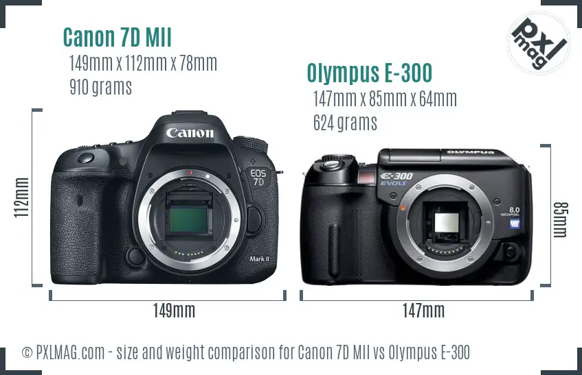 Canon 7D MII vs Olympus E-300 size comparison