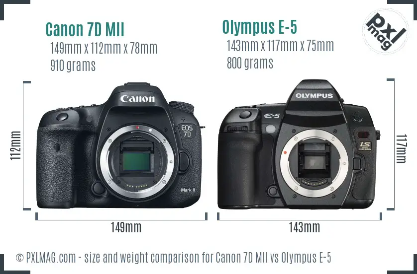 Canon 7D MII vs Olympus E-5 size comparison