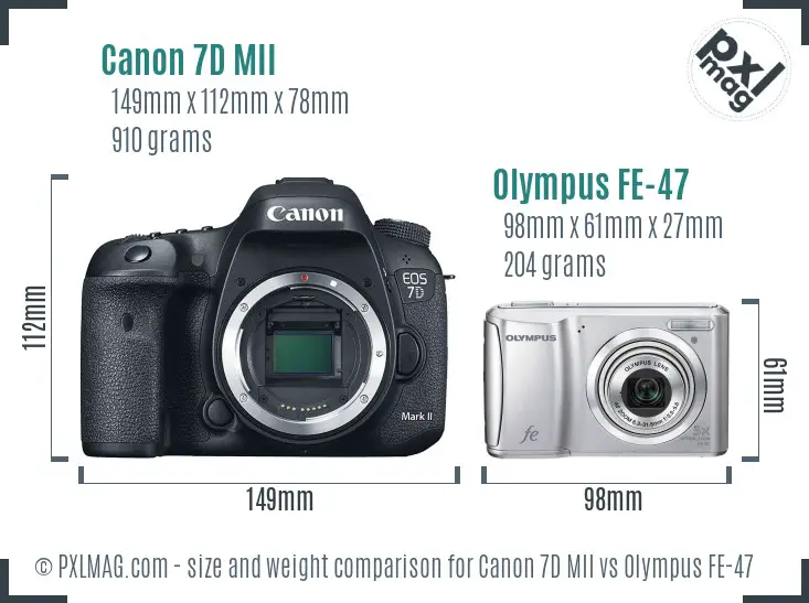 Canon 7D MII vs Olympus FE-47 size comparison