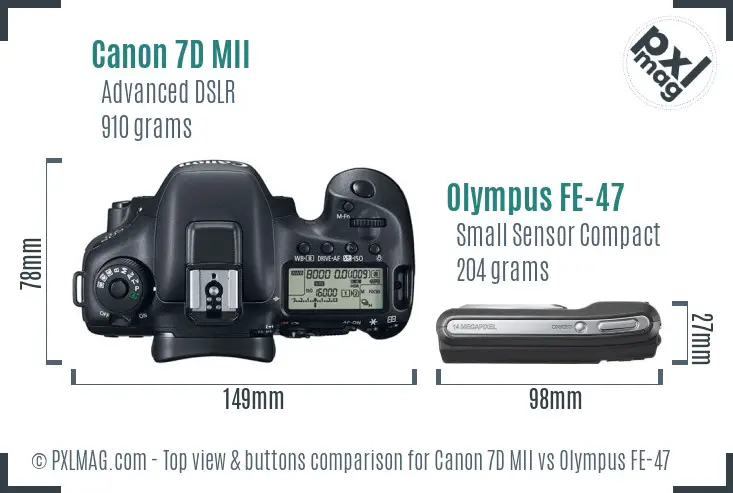 Canon 7D MII vs Olympus FE-47 top view buttons comparison