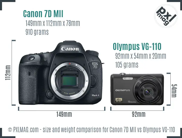 Canon 7D MII vs Olympus VG-110 size comparison