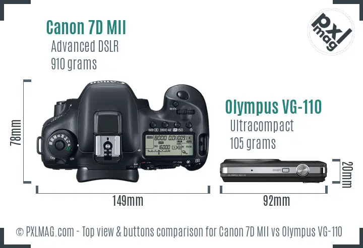 Canon 7D MII vs Olympus VG-110 top view buttons comparison