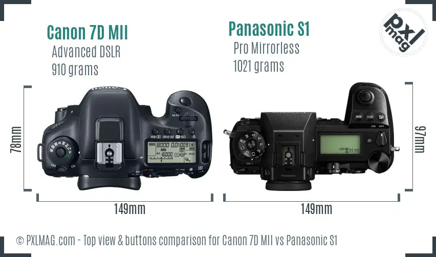Canon 7D MII vs Panasonic S1 top view buttons comparison
