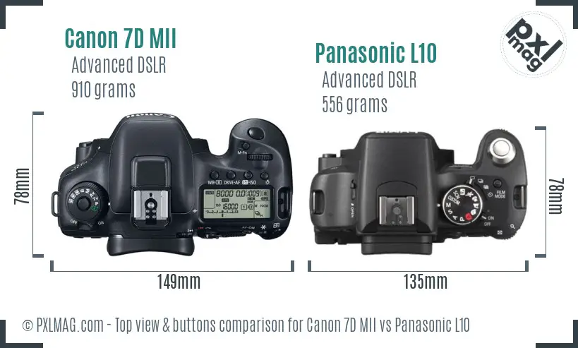 Canon 7D MII vs Panasonic L10 top view buttons comparison