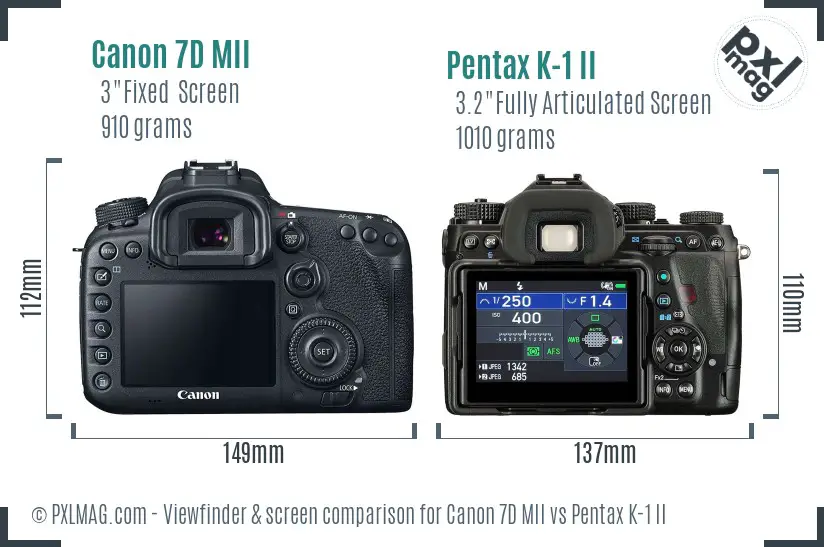Canon 7D MII vs Pentax K-1 II Screen and Viewfinder comparison