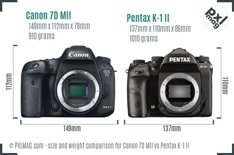 Canon 7D MII vs Pentax K-1 II size comparison