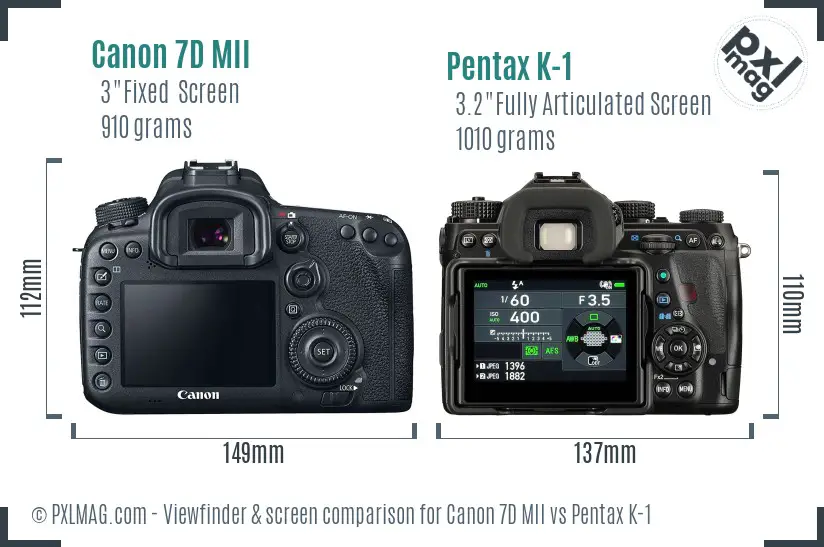 Canon 7D MII vs Pentax K-1 Screen and Viewfinder comparison