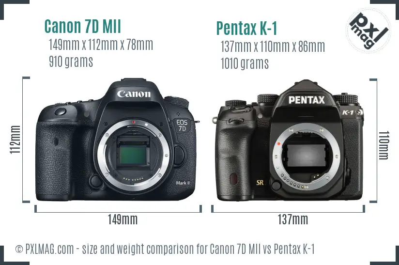 Canon 7D MII vs Pentax K-1 size comparison